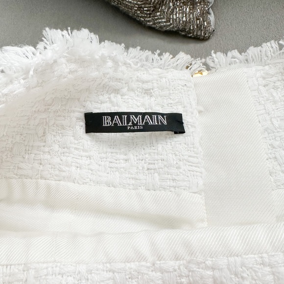 Balmain White Tweed Double Breasted High Waisted Button Fringe Skirt - Picture 6 of 7